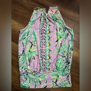 XS Lilly Pulitzer Tropical Print Halter Top - Lavender and Green.